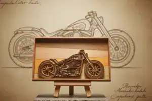 Moto multicouches bois – découpe et gravure laser Genève Moto multicouches en bois – découpe et gravure laser artisanales à Genève, Suisse, création personnalisée sur mesure.