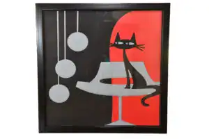 Tableau décoratif en papier multicouches représentant un chat stylisé moderne, fabriqué en atelier à Genève