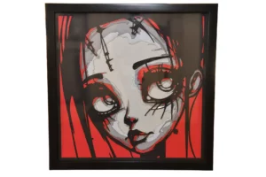 ableau multicouches papier “Fille Gothique” – œuvre artisanale Laz’Arts Factory Tableau décoratif en papier multicouches style gothique inspiré de Tim Burton, fabriqué en atelier à Genève