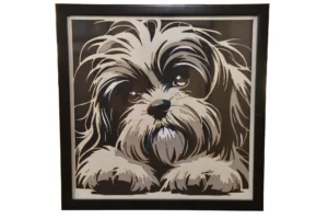 Tableau décoratif en papier multicouches portrait de chien, fabriqué artisanalement dans notre atelier