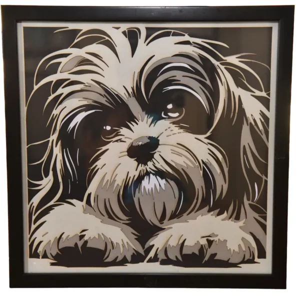 Tableau décoratif en papier multicouches portrait de chien, fabriqué artisanalement dans notre atelier