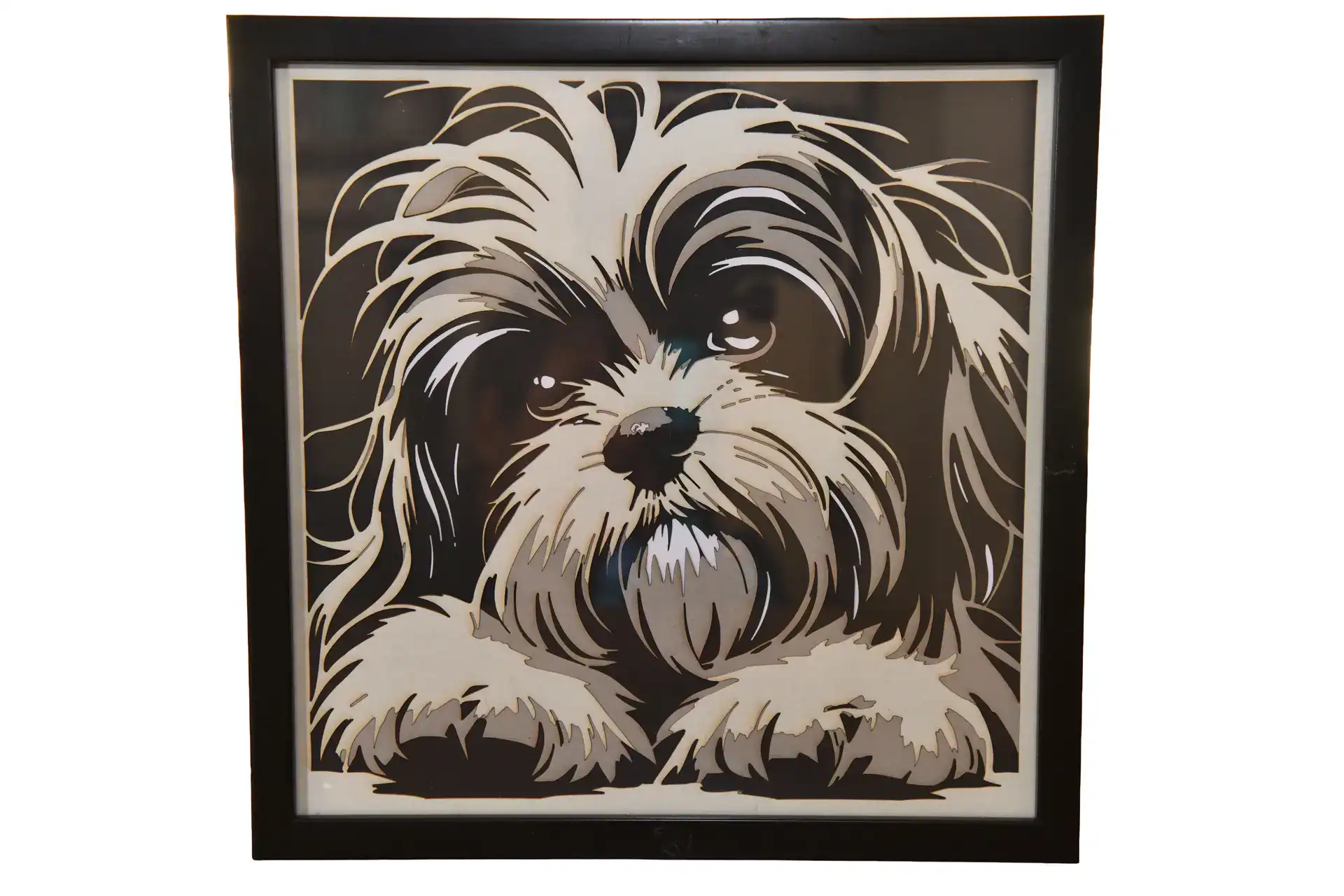 Tableau décoratif en papier multicouches portrait de chien, fabriqué artisanalement dans notre atelier
