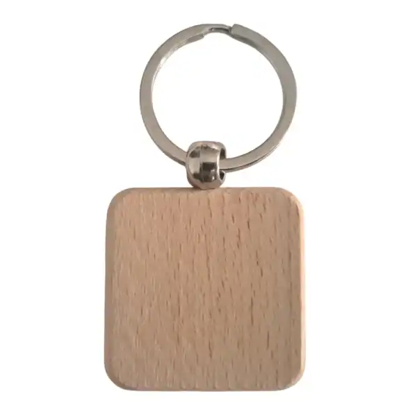 Porte-clé carré en bois clair à personnaliser, modèle vierge pour gravure laser