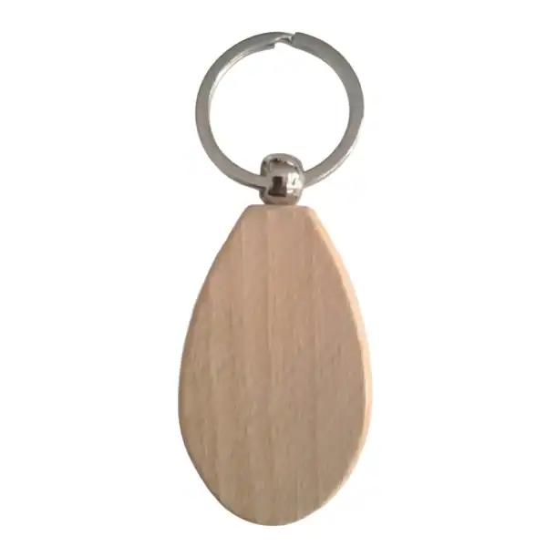 Porte-clé en forme de goutte en bois clair à personnaliser, modèle vierge pour gravure laser