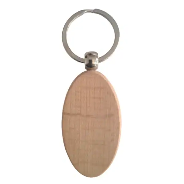 Porte-clé ovale en bois clair à personnaliser, modèle vierge pour gravure laser