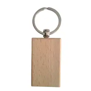 Porte-clé rectangulaire en bois clair à personnaliser, modèle vierge pour gravure laser