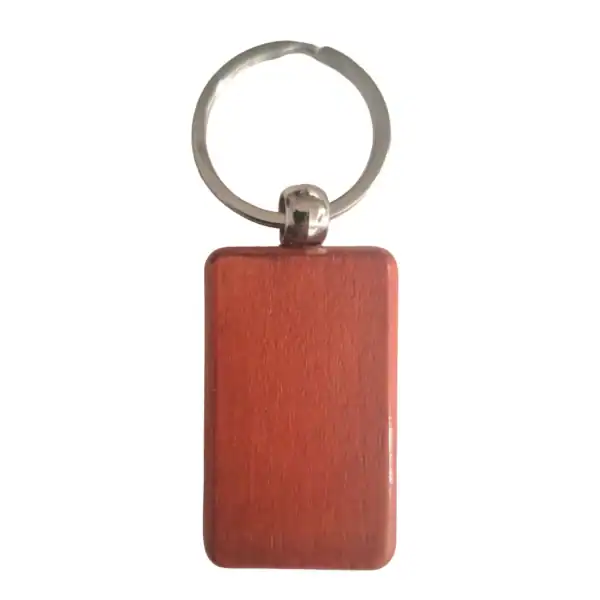 Porte-clé rectangulaire en bois foncé à personnaliser, modèle vierge pour gravure laser