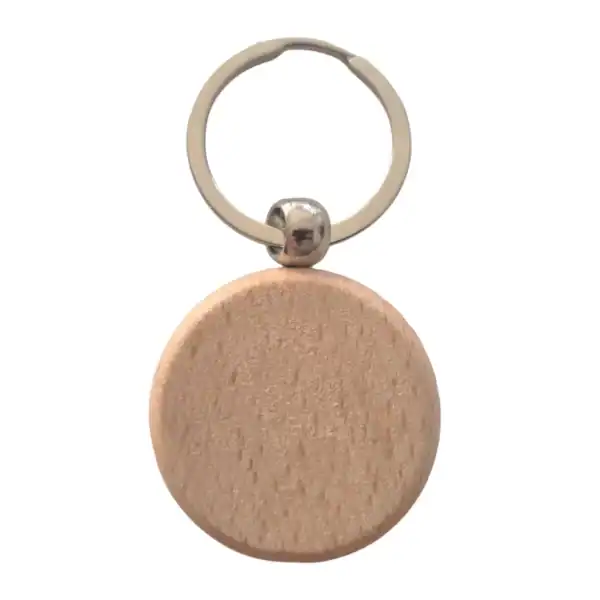 Porte-clé rond en bois clair à personnaliser, modèle vierge pour gravure laser