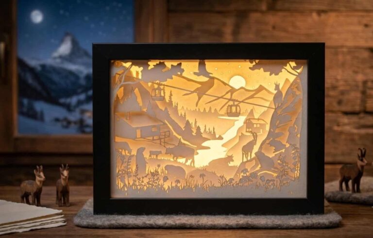 Lightbox artisanale en papier découpé, relief 10 couches.